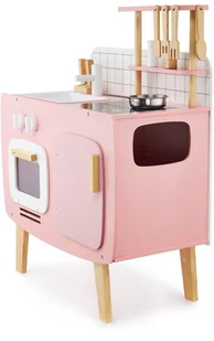 Mamabrum Drewniana kuchnia retro z fartuszkiem i akcesoriami - różowa WOODEN KITCHEN 291 - Zabawki AGD - miniaturka - grafika 7