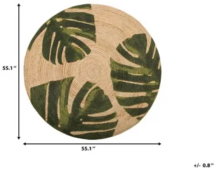 Beliani Dywan w liście monstery 140 cm beżowy z zielonym INCIK - Dywany - miniaturka - grafika 8