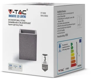 v-tac Kinkiet V-TAC BETON G9 LED Kwadrat Ciemny Szary IP20 VT-892 - Lampy ścienne - miniaturka - grafika 4