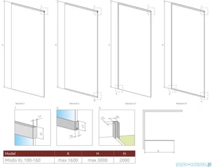 Radaway Modo XL Black kabina Walk-in 100-160×250-300 389409-54-01 - Kabiny prysznicowe - miniaturka - grafika 2