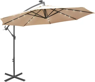 vidaXL Parasol ogrodowy wiszący, światła LED, 300 cm, metal, piaskowy - Parasole ogrodowe - miniaturka - grafika 2