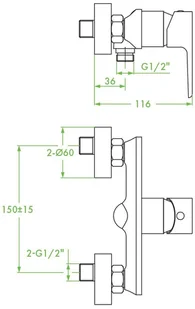 Laveo Largo bateria natryskowa ścienna bez zestawu natryskowego BAH 040D - Baterie wannowe i prysznicowe - miniaturka - grafika 4
