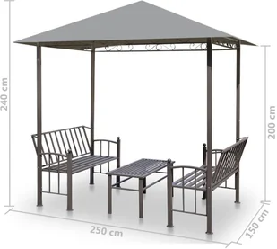 vidaXL Zadaszenie ogrodowe ze stołem i ławkami, 2,5x1,5x2,4m, antracyt - Pawilony ogrodowe - miniaturka - grafika 6