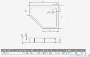 Radaway Doros PT E Compact 100x90 prawy z obudową SDRPTP1090-05R - Brodziki prysznicowe - miniaturka - grafika 2