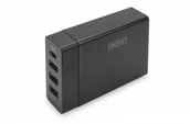 Ładowarki do telefonów - Digitus Uniwersalna 4-portowa ładowarka sieciowa 240V USB Typ C (5-20V/3A/60W) 3xUSB A (5V/2.4A) PD czarna - miniaturka - grafika 1
