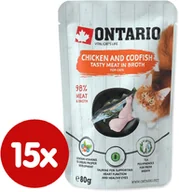Mokra karma dla kotów - Ontario mokra karma dla kota Chicken and Codfish in Broth 15x80 g - miniaturka - grafika 1