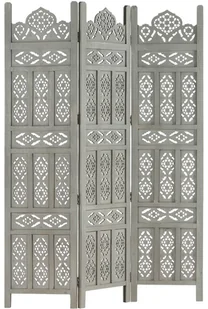 vidaXL vidaXL Parawan 3-panelowy, rzeźbiony, szary, 120x165 cm, drewno mango - Parawany - miniaturka - grafika 6