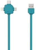Kable USB - Kabel Powercube USB MicroUSB + Lightning + USB-C 1,5m 8719186003959) Niebieski - miniaturka - grafika 1