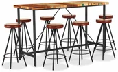 Stoły z krzesłami - vidaXL 9-cz. zestaw mebli barowych, drewno z odzysku, skóra i płótno - miniaturka - grafika 1