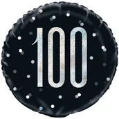 Balony i akcesoria - Unique Balon foliowy "100 Urodziny Glitz Grochy" UNIQUE czarny 18" CIR U83352 - miniaturka - grafika 1