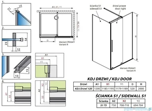 Radaway Furo Gold Kdj kabina 120x75cm prawa szkło przejrzyste 10104622-09-01R/10110580-01-01/10113075-01-01 - Kabiny prysznicowe - miniaturka - grafika 2