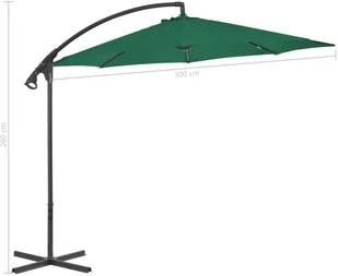 vidaXL Parasol wiszący ze stalowym słupkiem, 300 cm, zielony - Parasole ogrodowe - miniaturka - grafika 7