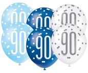 Balony i akcesoria - Unique Balony "90 Urodziny Glitz Grochy" pastel mix UNIQUE 12" 6 szt 83404 - miniaturka - grafika 1