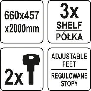 YATO SZAFKA WARSZTATOWA WYSOKA DWUDRZWIOWA Z 3 PÓŁKAMI WYMIARY SZAFY 660 X 457 X 2000mm YT-08931 - Pozostałe wyposażenie warsztatu - miniaturka - grafika 7