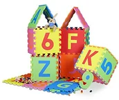 Maty piankowe - Relaxdays mata puzzle 86-częściowy, puzzle liter i liczb do gier, pianka EVA uczenia się Matte szer. x gł.: 180 x 180 cm, kolorowy 10021531 - miniaturka - grafika 1