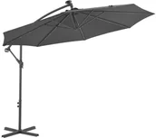 Parasole ogrodowe - vidaXL Parasol wiszący z LED i stalowym słupkiem, 300 cm, antracytowy - miniaturka - grafika 1