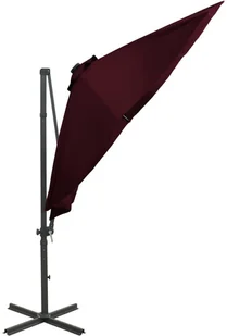 vidaXL Parasol wiszący ze słupkiem i oświetleniem LED, bordowy, 300 cm 312334 - Parasole ogrodowe - miniaturka - grafika 7