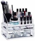 Kosmetyczki, organizery i kuferki - Relaxdays Relaxdays, Przezroczysty organizer do makijażu z 2 szufladami, do przechowywania kosmetyków do makijażu, szminek akrylowych, standardowy 10024647_50 - miniaturka - grafika 1