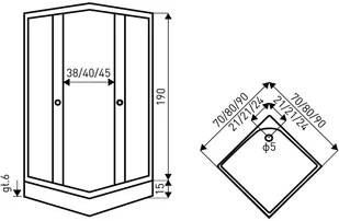 Kerra Kabina natryskowa z brodzikiem 70x70x205 cm / 5 mm pasy Pico Black Pico Black STR 70 - Ścianki i drzwi prysznicowe - miniaturka - grafika 3