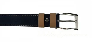 Complex (PL) Pasek Granatowy Z Beżową Nitką (PL) Skóra Naturalna Licowa Zamsz 30 mm - Paski - miniaturka - grafika 4