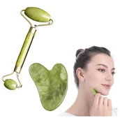 Rollery do masażu - Masażer do twarzy+ kamień jadeitowy gua sha zestaw - miniaturka - grafika 1
