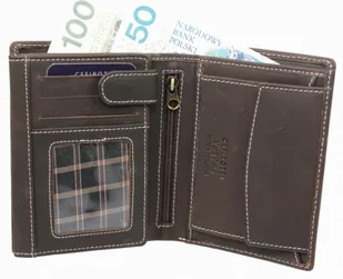 Cefirutti Portfel Męski Skórzany Skóra Licowa Duży Pionowy Bez Zapięcia Dwa Listki Z Zapinką Wewnątrz Matowy HT 7680272 - Portfele - miniaturka - grafika 6