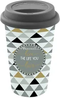 Kubki - Nuova Cer Easy life r2s PORCELANOWY KUBEK PODRÓŻNY - Live the Life You Love - Z SILIKONOWĄ POKRYWKĄ 350 ml 129 TM06 - miniaturka - grafika 1