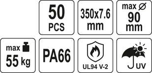 Yato OPASKI PLASTIKOWE 350X7,6 50SZT CZARNE - Inne mocowania - miniaturka - grafika 6