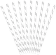 Słomki do napojów - PartyDeco Słomki papierowe w paski, srebrne, 19,5 cm, 10 szt SPP1-018 - miniaturka - grafika 1