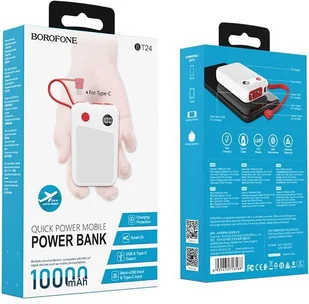 BOROFONE Borofone power bank 10 000 mAh 37Wh z wyświetlaczem LCD i kablem USB-C biały BFO-BT24-C-W - Powerbanki - miniaturka - grafika 7