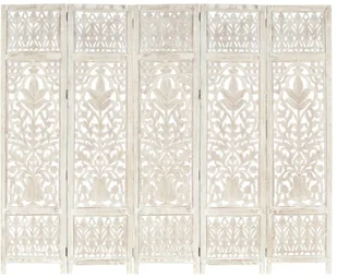 vidaXL vidaXL Parawan 5-panelowy, rzeźbiony, biały, 200x165 cm, drewno mango - Parawany - miniaturka - grafika 9