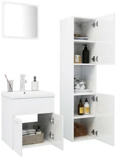 vidaXL vidaXL Zestaw mebli łazienkowych, wysoki połysk, biały, płyta wiórowa - Meble łazienkowe - miniaturka - grafika 3