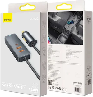 Baseus CCBT-A0G ładowarka Share Together z przedłużaczem 2x USB 2x USB-C 120W szary CCBT-A0G - Ładowarki samochodowe - miniaturka - grafika 12