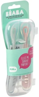 Beaba Zestaw łyżeczek silikonowych 4 m+ Old Pink, 2 szt. solution-bc-6068-0 - Sztućce dla dzieci - miniaturka - grafika 3