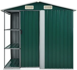vidaXL Szopa ogrodowa z regałem, zielona, 205x130x183 cm, żelazna - Altany ogrodowe - miniaturka - grafika 3