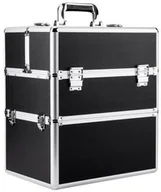 Kosmetyczki, organizery i kuferki - Allepaznokcie Kuferek kosmetyczny XXL dwuczęściowy na lampę i frezarkę czarny gładki srebrne okucia ( bez kratki, bez paska ) - miniaturka - grafika 1