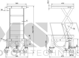 456 MSW Motor Technics 45674755 Podnośnik motocyklowy na kołach udźwig 135 kg wymiary platformy 410-350 mm wysokość podnoszenia 350-870 mm) 74755-uniw - Wózki magazynowe - miniaturka - grafika 2