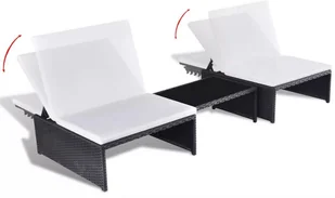 vidaXL Leżaki ze stolikiem, 2 szt., polirattan, czarne - Leżaki ogrodowe - miniaturka - grafika 4