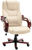 Fotele i krzesła biurowe - shumee shumee Masujące krzesło biurowe kremowe obite prawdziwą skórą - miniaturka - grafika 1