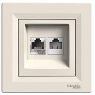 Gniazdka elektryczne - Schneider Asfora gniazdo komputerowo-telefoniczne podtynkowe kategoria 5e RJ45 + RJ12 z ramką kremowe EPH4900123 - miniaturka - grafika 1