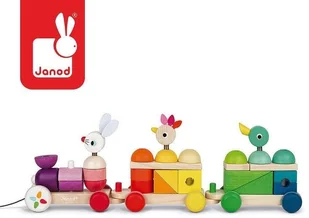 Janod Pociąg z klockami i zwierzątkami do ciągnięcia J08202 - Pociągi dla dzieci - miniaturka - grafika 2