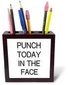 Pojemniki biurowe - 3dRose 3dRose ph_245837_1 5-calowy uchwyt na długopisy do płytek"Punch Today in the Face" - czarny ph_245837_1 - miniaturka - grafika 1