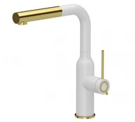 Baterie kuchenne - QUADRON Bateria zlewozmywakowa stalowa ANGELINA Q LINE Very White z wyciąganą wylewką kolor biały mat/wykończenie złote 3573500_WHMPVDG1 - miniaturka - grafika 1