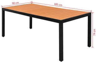 vidaXL Stół ogrodowy, WPC, aluminium, 185 x 90 74 cm, brąz - Stoły ogrodowe - miniaturka - grafika 3