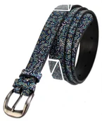 Paski - Pas-Max (PL) Pasek Skórzany (PL) Damski "POŁYSKUJĄCA DROBNA ŁUSKA" Skóra Licowa 25 mm BŁĘKITNY k406 - miniaturka - grafika 1