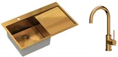 Zlewozmywaki z baterią - QUADRON Quadron Zlewozmywak stalowy jednokomorowy 78 48 20 cm z ociekaczem RUSSEL 111 kolor miedziany z baterią JODIE Q LINE SLIM - miniaturka - grafika 1