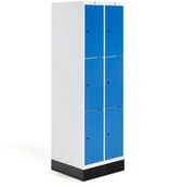 Meble do szkół i przedszkoli - AJ Produkty Szafka do szatni ROZ, 2 moduły, 6 drzwi, 1740x600x550 mm, niebieski, z podstawą - miniaturka - grafika 1
