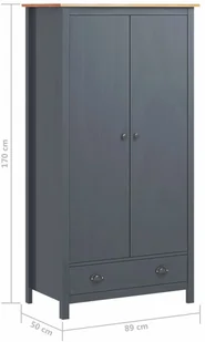 vidaXL Szafa dwudrzwiowa Hill Range, szara, 89x50x170 cm, lita sosna - Szafy - miniaturka - grafika 7