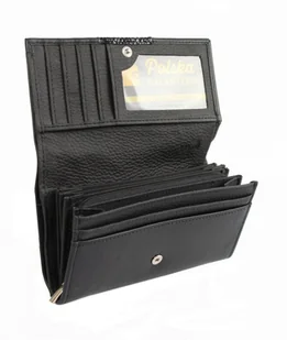 PolskaGalanteria.pl Portfel Damski PolskaGalanteria Z Wstawką Długi Suwak Skóra Naturalna CZARNY WZÓR I D14-WST - Portfele - miniaturka - grafika 2