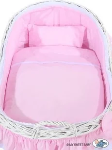 My Sweet Baby Kosz Mojżesza z budką wiklinową Carina biały + różowa pościel - Łóżeczka i kojce - miniaturka - grafika 2